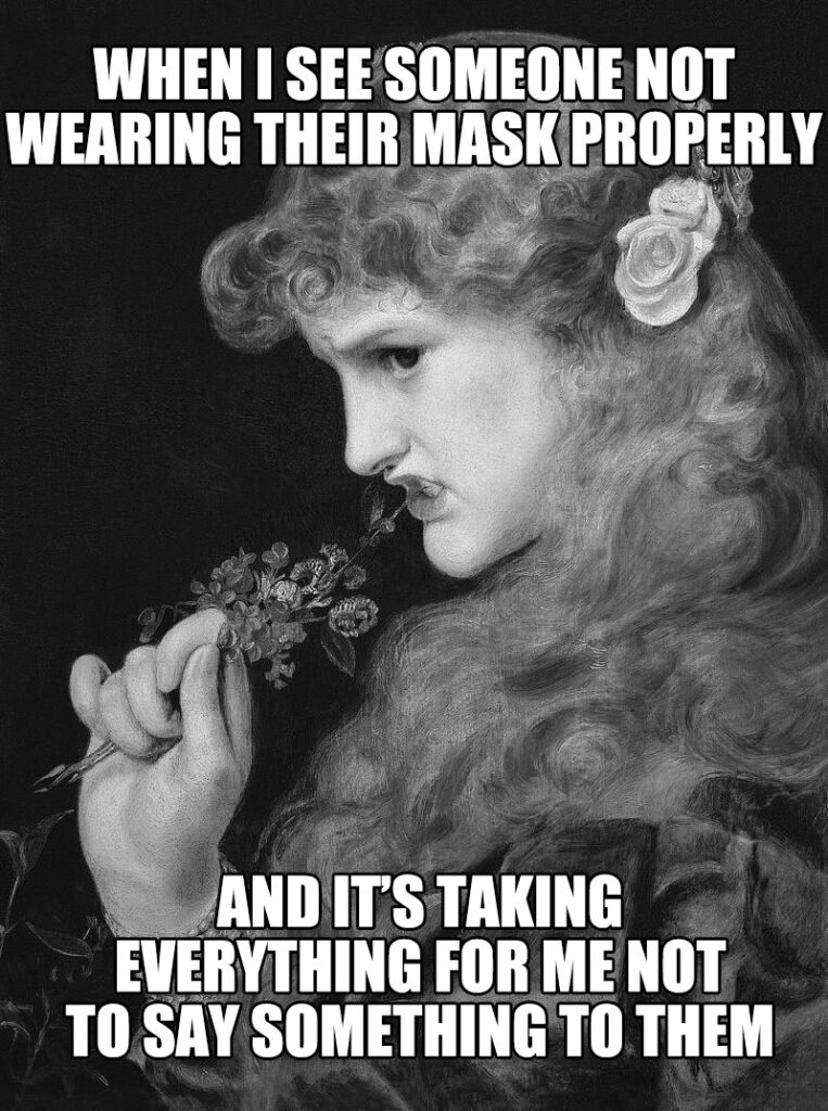 FIG 2. Love’s Shadow, by Frederick Sandys has been meme-ified by a student in a Spring 2020 information literacy class.