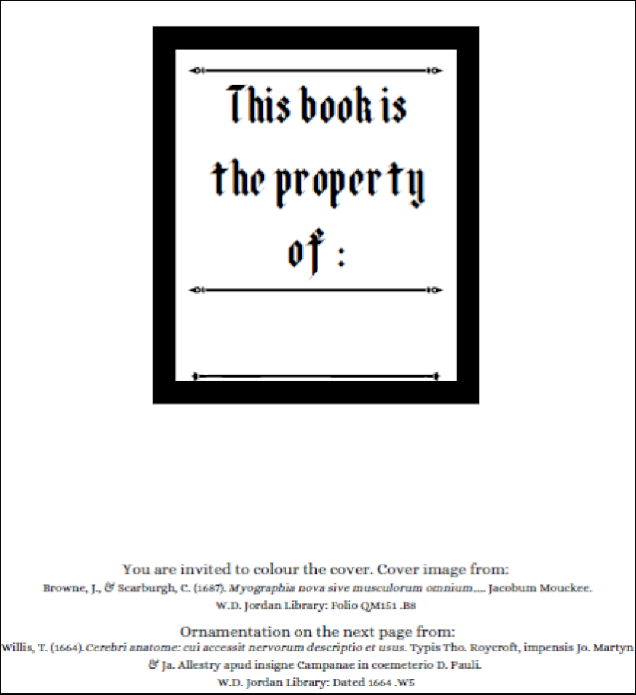 Figure 7 shows a bookplate with an invitation to colour the accompanying images.